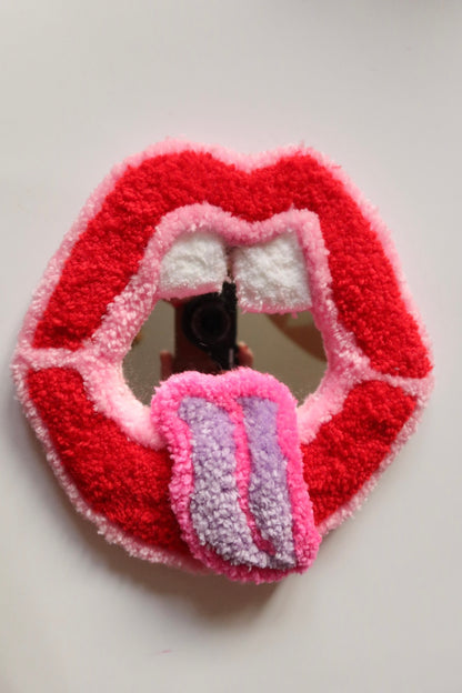 Mouth Mirror - Red, Pink & Lilac - Handmade Tufted Wall Art