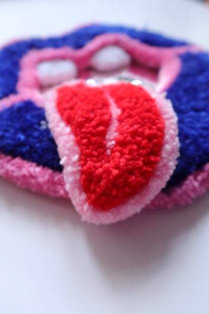 Mouth Mirror - Pink, Blue & Red - Handmade Tufted Wall Art
