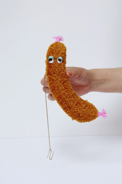 Furry Sausage with Eyes - Brown Textile Art