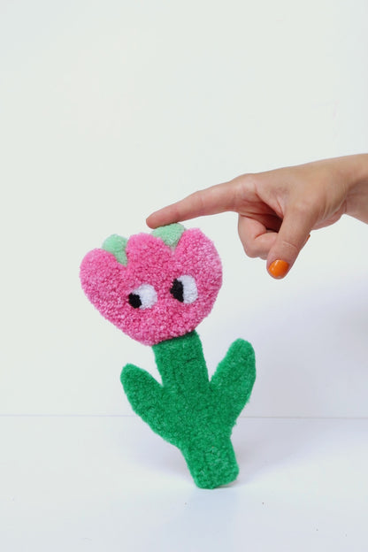 Blomst med Øjne - Lyserød & Grøn Tekstilkunst