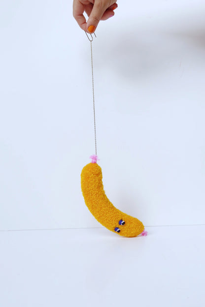 Furry Sausage with Eyes - Yellow Textile Art