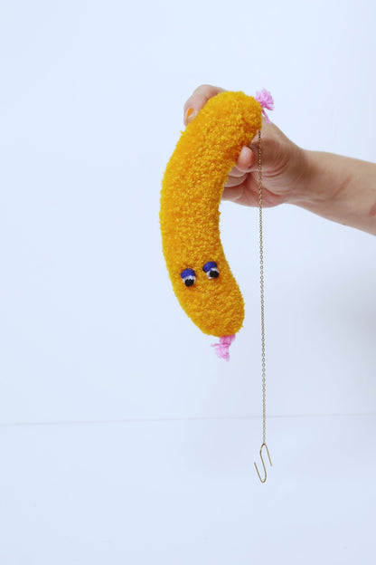 Furry Sausage with Eyes - Yellow Textile Art