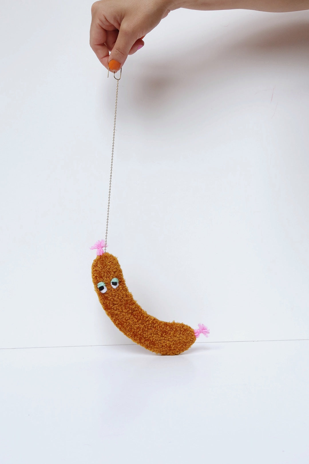 Furry Sausage with Eyes - Brown Textile Art