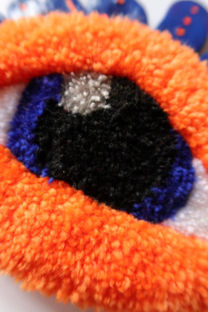 The Watchful Eye - Tufted Eye with Flames in Blue and Orange