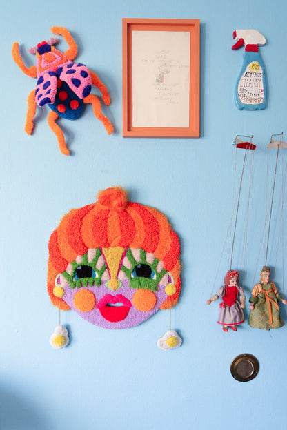 Lise For Fun - Orange, Green, Purple & Yellow - Poster of Handmade Tufted Mask