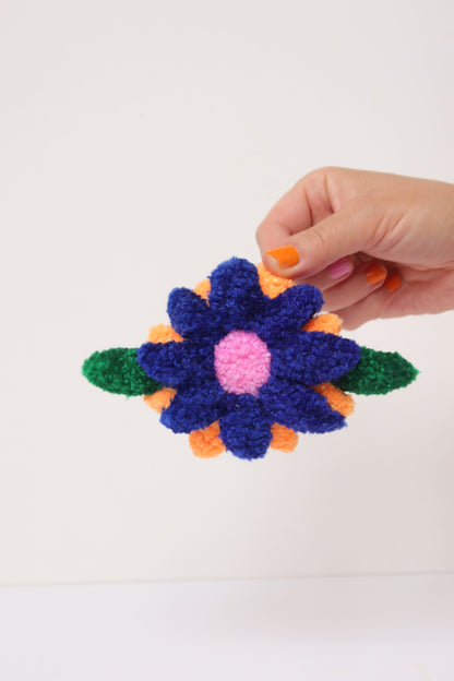 Floral Hårspænde/Broche - Blå, Orange & Pink