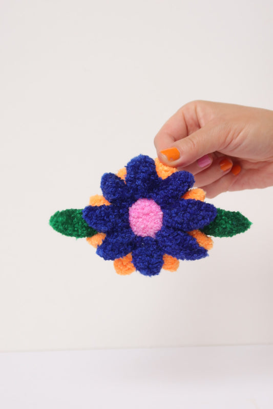 Floral Hårspænde/Broche - Blå, Orange & Pink