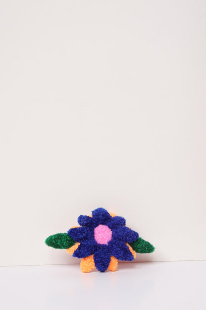 Floral Hårspænde/Broche - Blå, Orange & Pink