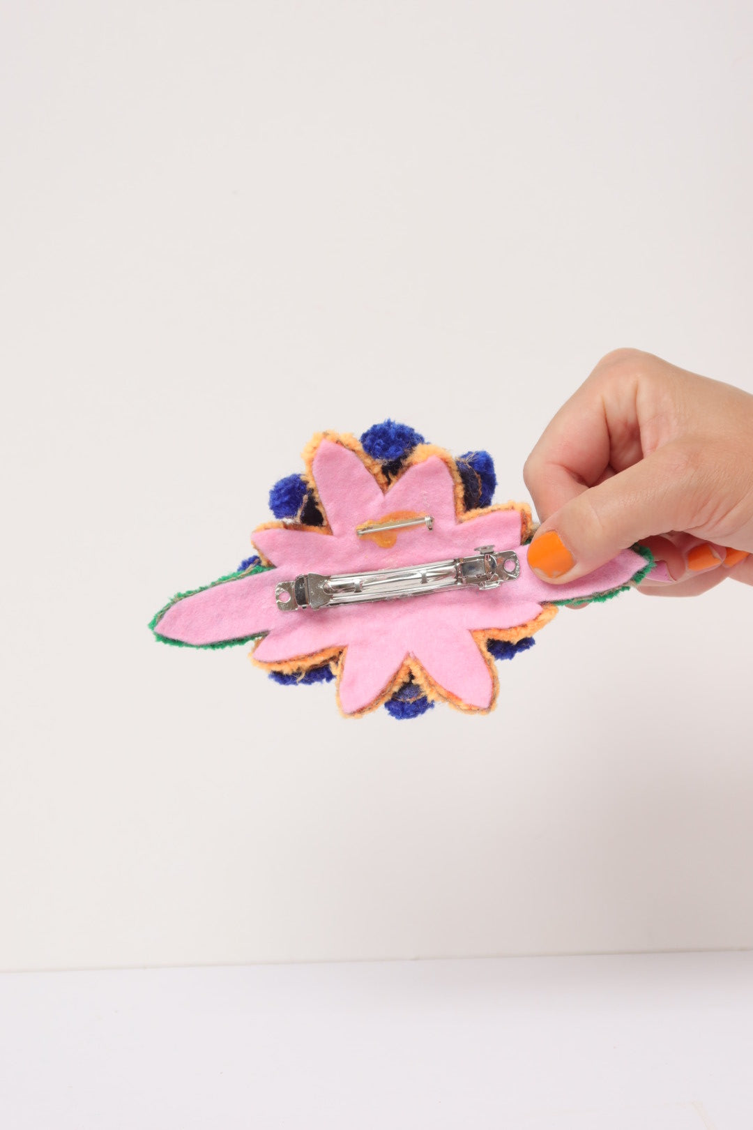 Floral Hårspænde/Broche - Blå, Orange & Pink