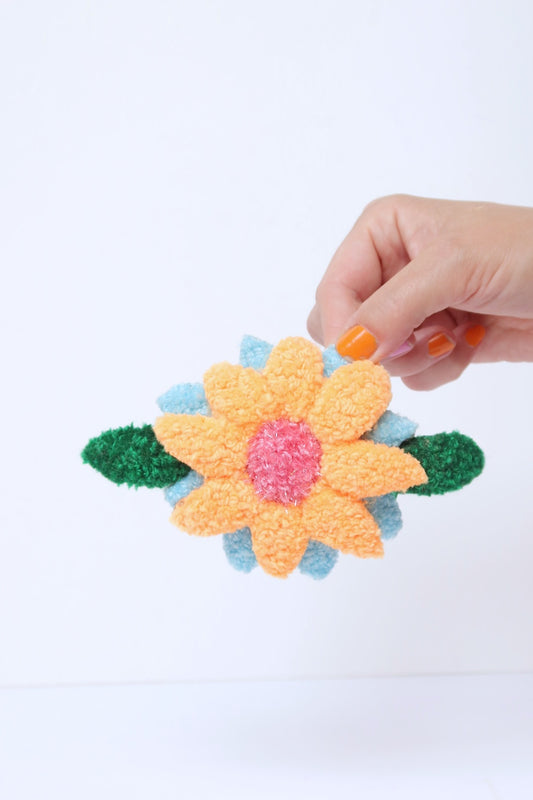 Floral Hårspænde/Broche - Orange, Lyseblå & Pink