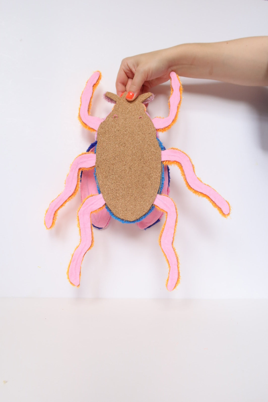 Beetle - Textile Art in Blue, Pink & Orange