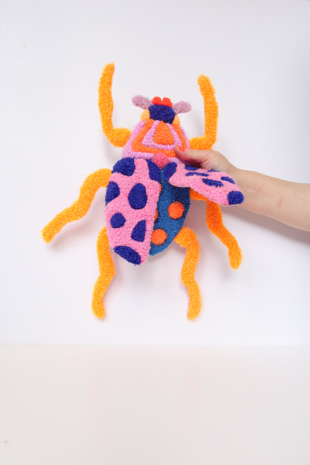 Beetle - Textile Art in Blue, Pink & Orange
