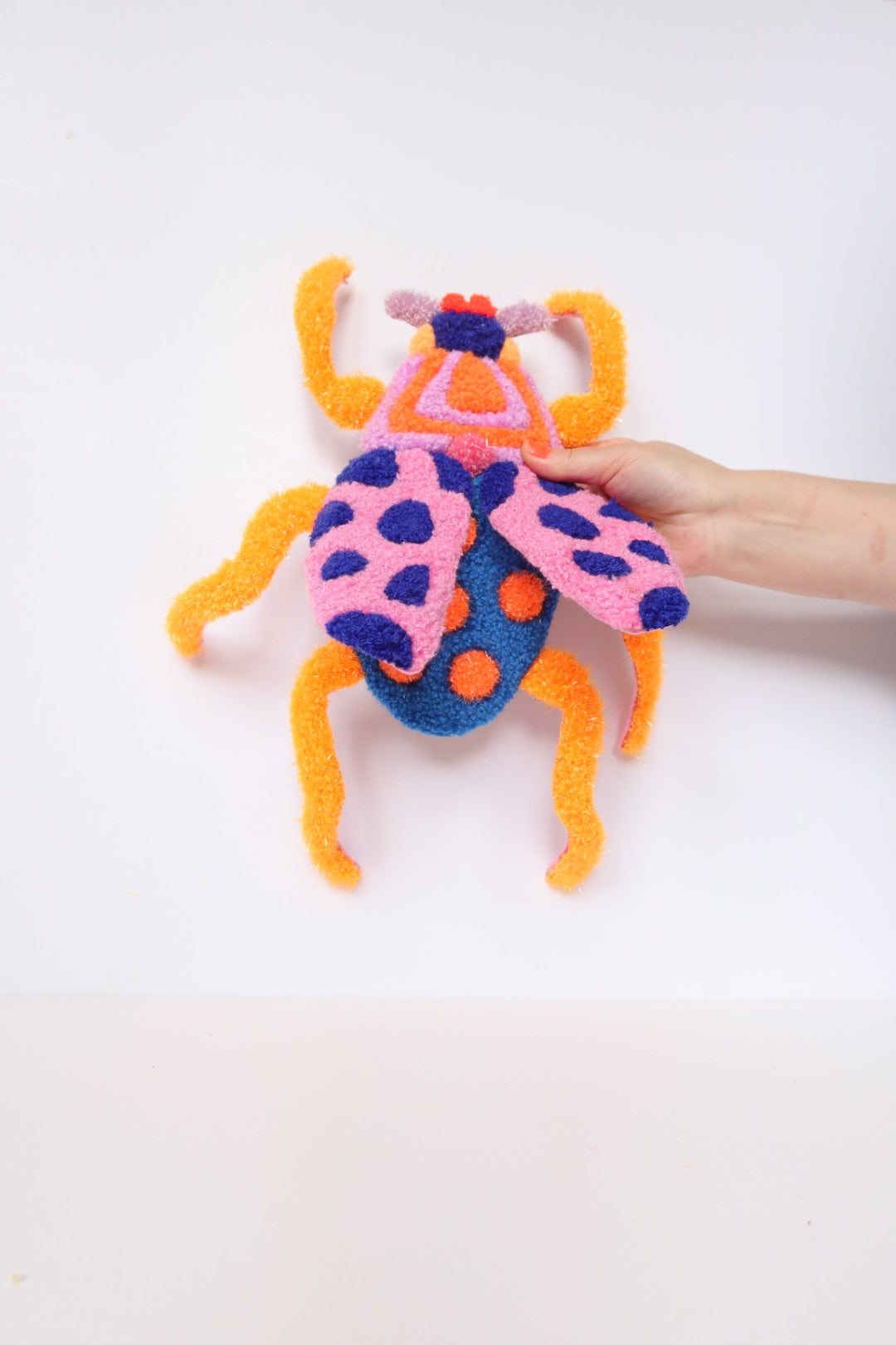 Beetle - Textile Art in Blue, Pink & Orange