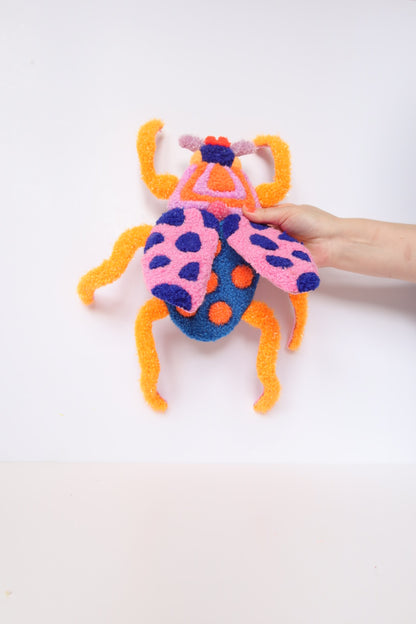 Beetle - Textile Art in Blue, Pink & Orange