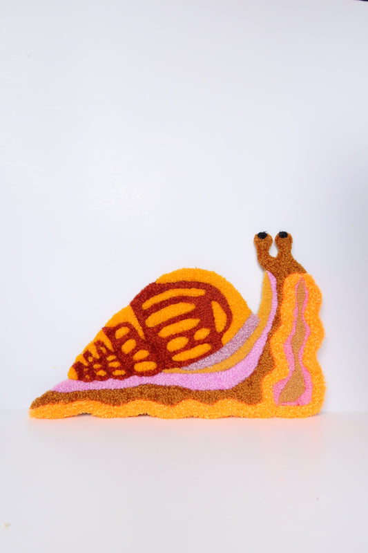 Snail - Textile Art in Sun Yellow, Brown, Orange and Pink