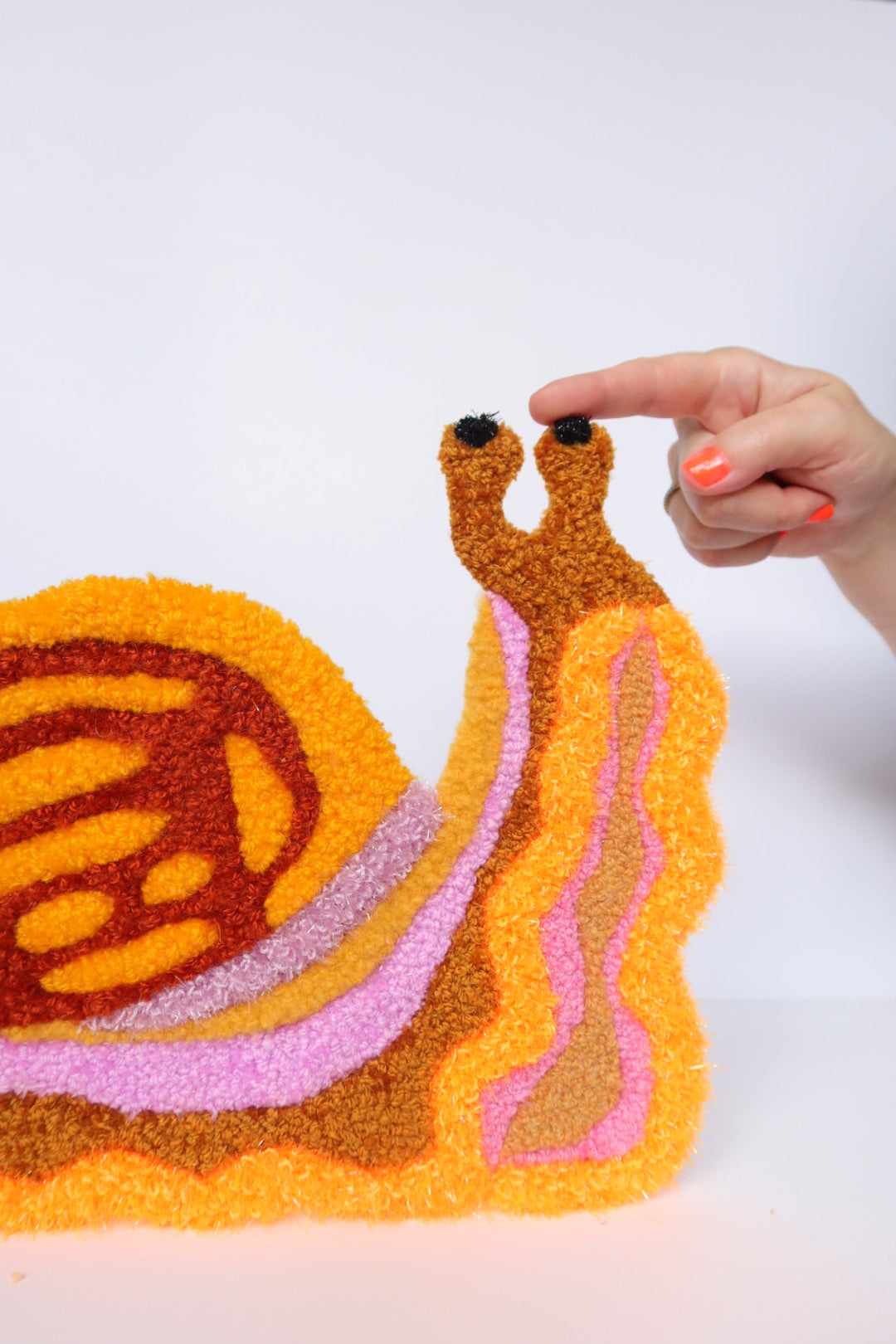 Snail - Textile Art in Sun Yellow, Brown, Orange and Pink