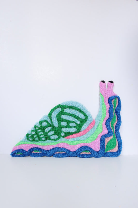 Snail - Textile Art in Green, Blue & Pink
