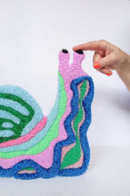 Snail - Textile Art in Green, Blue & Pink